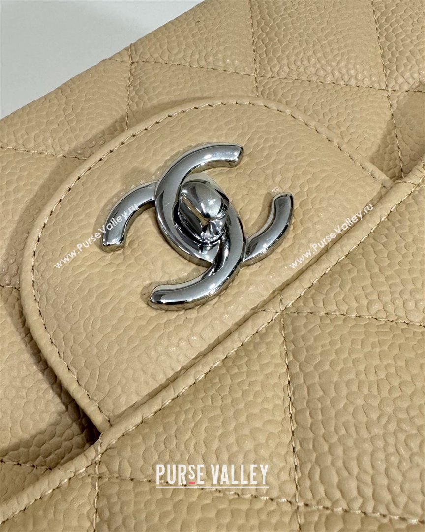 Chanel Quilted Grained Calfskin Jumbo Flap Bag 30cm A01113 Beige/Silver 2024 (YUND-24111907)