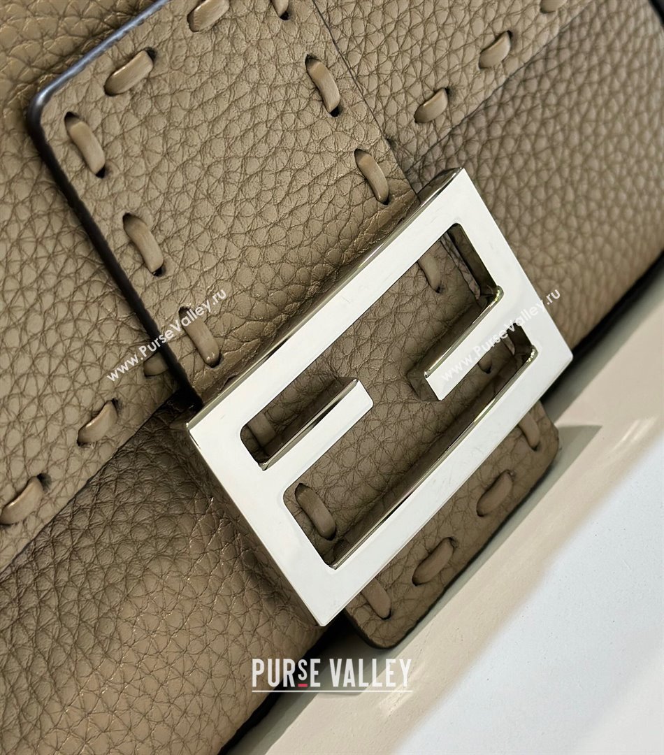 Fendi Baguette Mini Selleria bag with topstitches in Grained Calfskin Dove Grey 2024 8610S (CL-241213008)