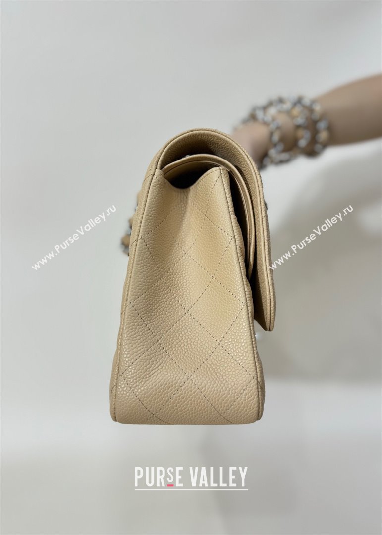 Chanel Quilted Grained Calfskin Jumbo Flap Bag 30cm A01113 Beige/Silver 2024 (YUND-24111907)