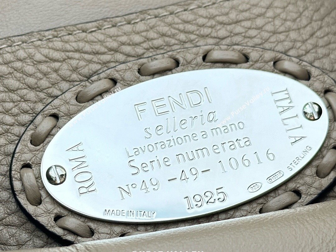 Fendi Baguette Mini Selleria bag with topstitches in Grained Calfskin Dove Grey 2024 8610S (CL-241213008)