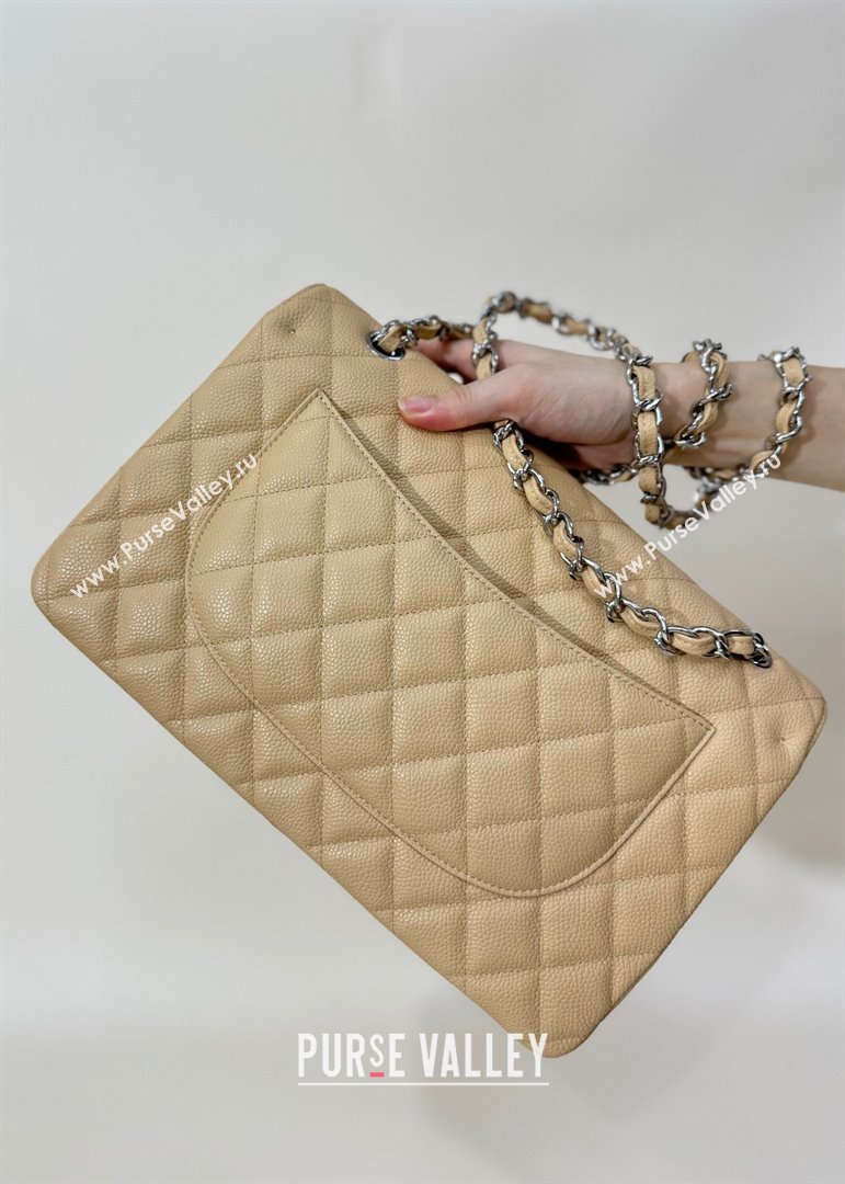 Chanel Quilted Grained Calfskin Jumbo Flap Bag 30cm A01113 Beige/Silver 2024 (YUND-24111907)