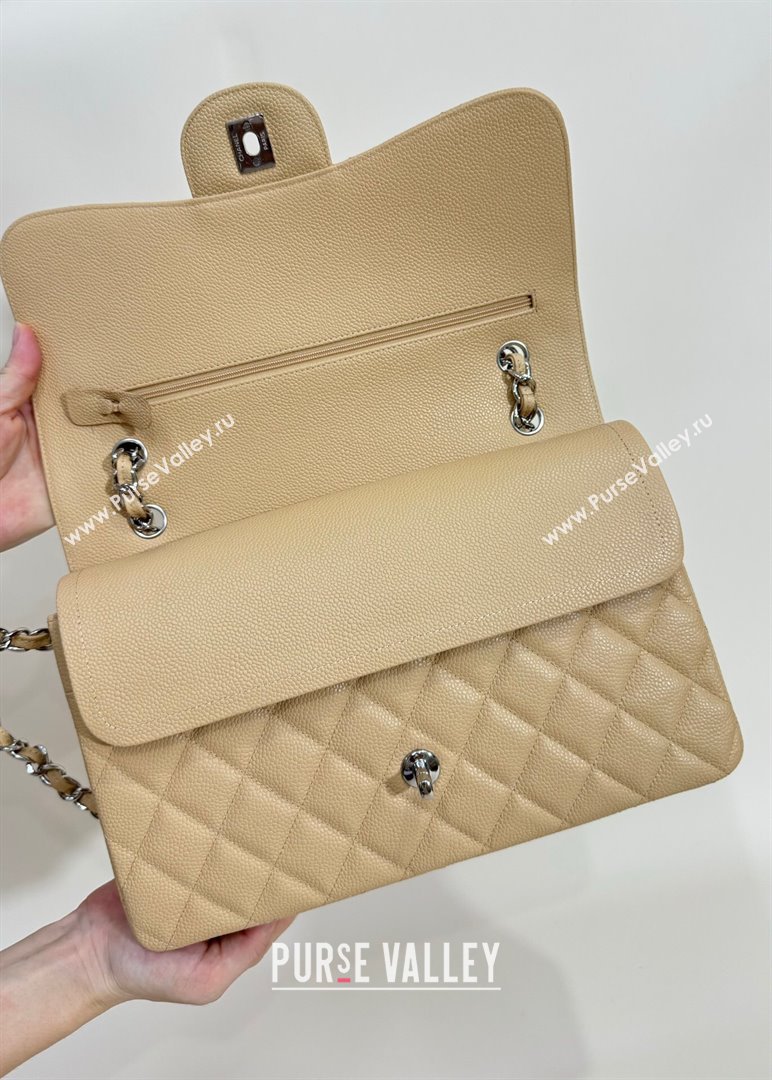 Chanel Quilted Grained Calfskin Jumbo Flap Bag 30cm A01113 Beige/Silver 2024 (YUND-24111907)