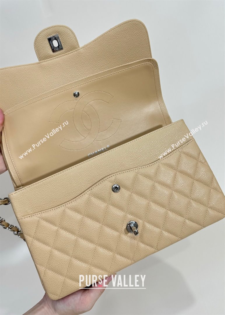 Chanel Quilted Grained Calfskin Jumbo Flap Bag 30cm A01113 Beige/Silver 2024 (YUND-24111907)