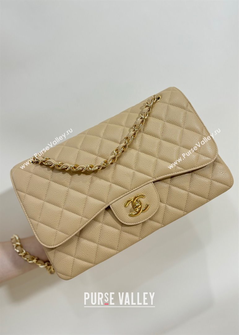 Chanel Quilted Grained Calfskin Jumbo Flap Bag 30cm A01113 Beige/Gold 2024 (YUND-24111908)