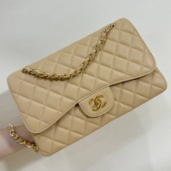 Chanel Quilted Grained Calfskin Jumbo Flap Bag 30cm A01113 Beige/Gold 2024 (YUND-24111908)