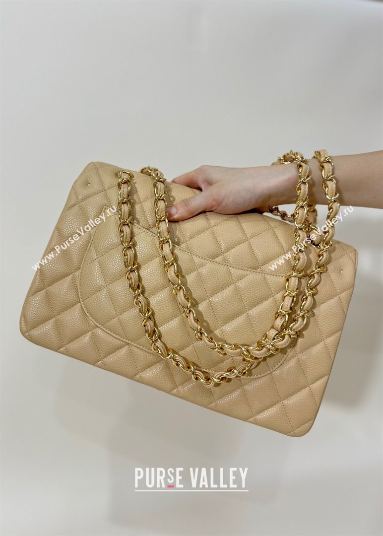 Chanel Quilted Grained Calfskin Jumbo Flap Bag 30cm A01113 Beige/Gold 2024 (YUND-24111908)