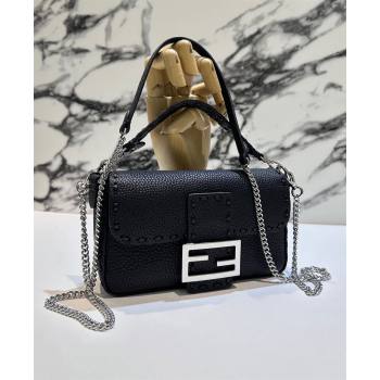 Fendi Baguette Mini Selleria bag with topstitches in Grained Calfskin Black 2024 8610S (CL-241213009)