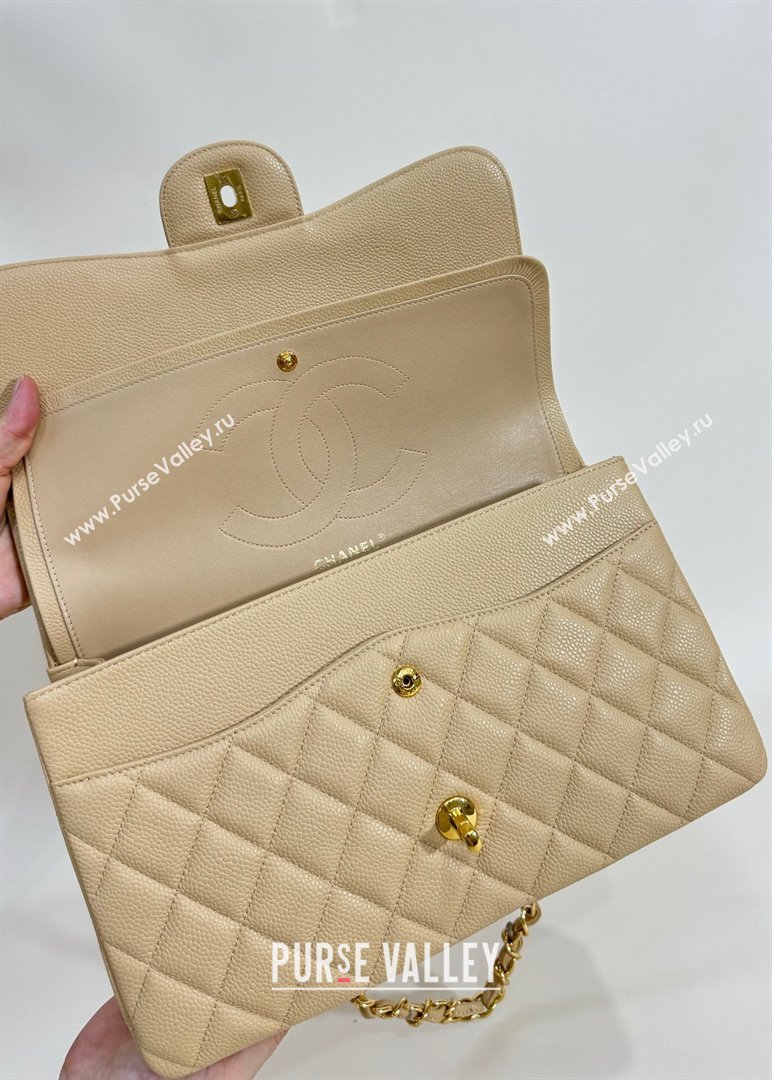 Chanel Quilted Grained Calfskin Jumbo Flap Bag 30cm A01113 Beige/Gold 2024 (YUND-24111908)