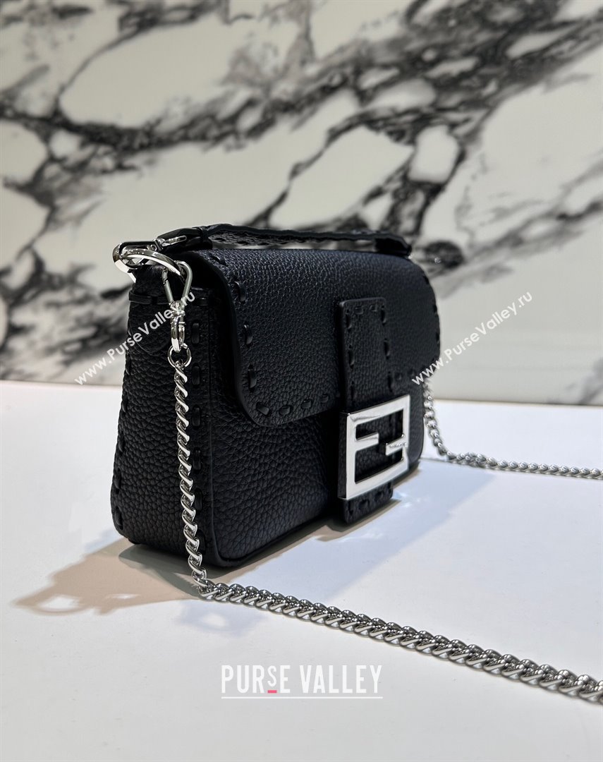 Fendi Baguette Mini Selleria bag with topstitches in Grained Calfskin Black 2024 8610S (CL-241213009)