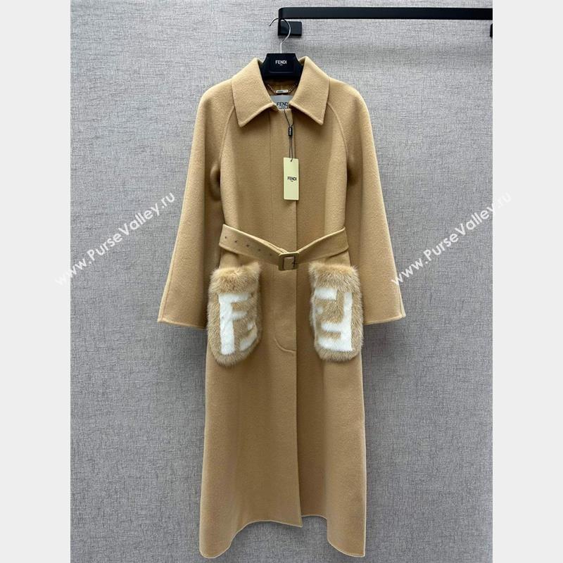 Fendi Coat with Mink Fur Pocket P102315 Brown 2023 (Q-23102315)