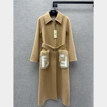 Fendi Coat with Mink Fur Pocket P102315 Brown 2023 (Q-23102315)