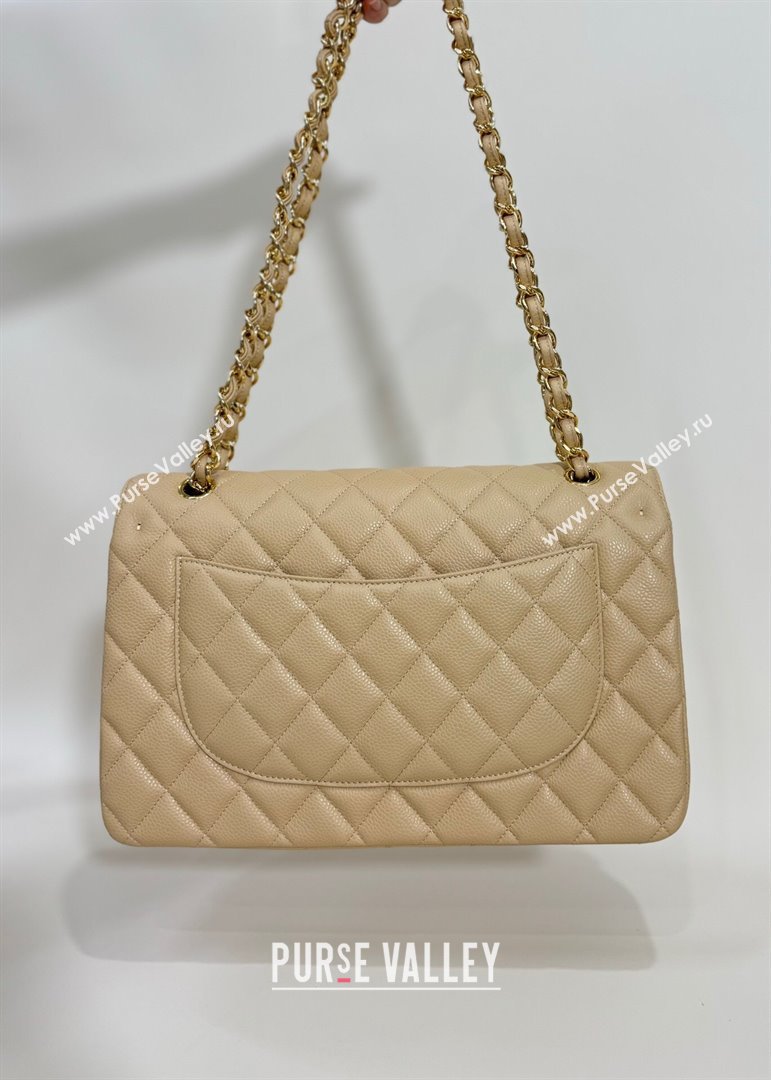 Chanel Quilted Grained Calfskin Jumbo Flap Bag 30cm A01113 Beige/Gold 2024 (YUND-24111908)