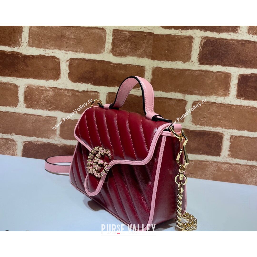 Gucci GG Marmont Leather Mini Bag 446744 Ruby Red/Pink 2021 (DLH-21072611)