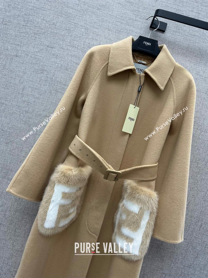 Fendi Coat with Mink Fur Pocket P102315 Brown 2023 (Q-23102315)