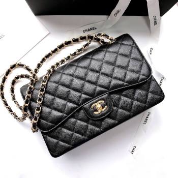 Chanel Quilted Grained Calfskin Jumbo Flap Bag 30cm A01113 Black/Gold 2024 (YUND-24111906)