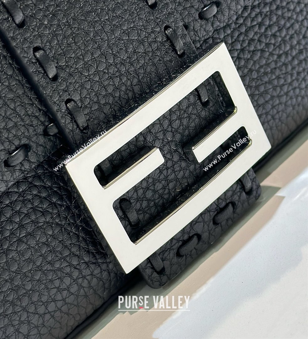 Fendi Baguette Mini Selleria bag with topstitches in Grained Calfskin Black 2024 8610S (CL-241213009)