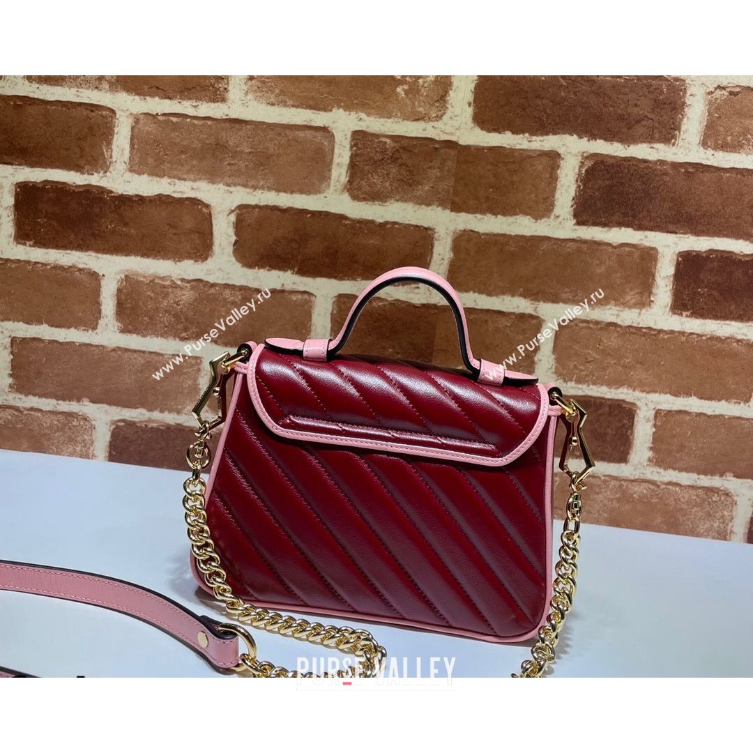 Gucci GG Marmont Leather Mini Bag 446744 Ruby Red/Pink 2021 (DLH-21072611)