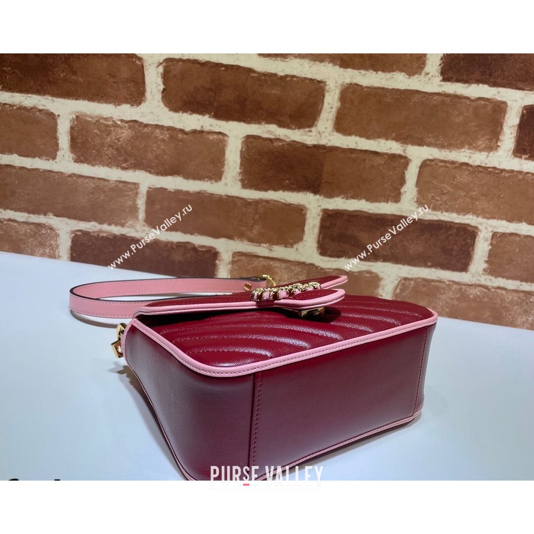 Gucci GG Marmont Leather Mini Bag 446744 Ruby Red/Pink 2021 (DLH-21072611)