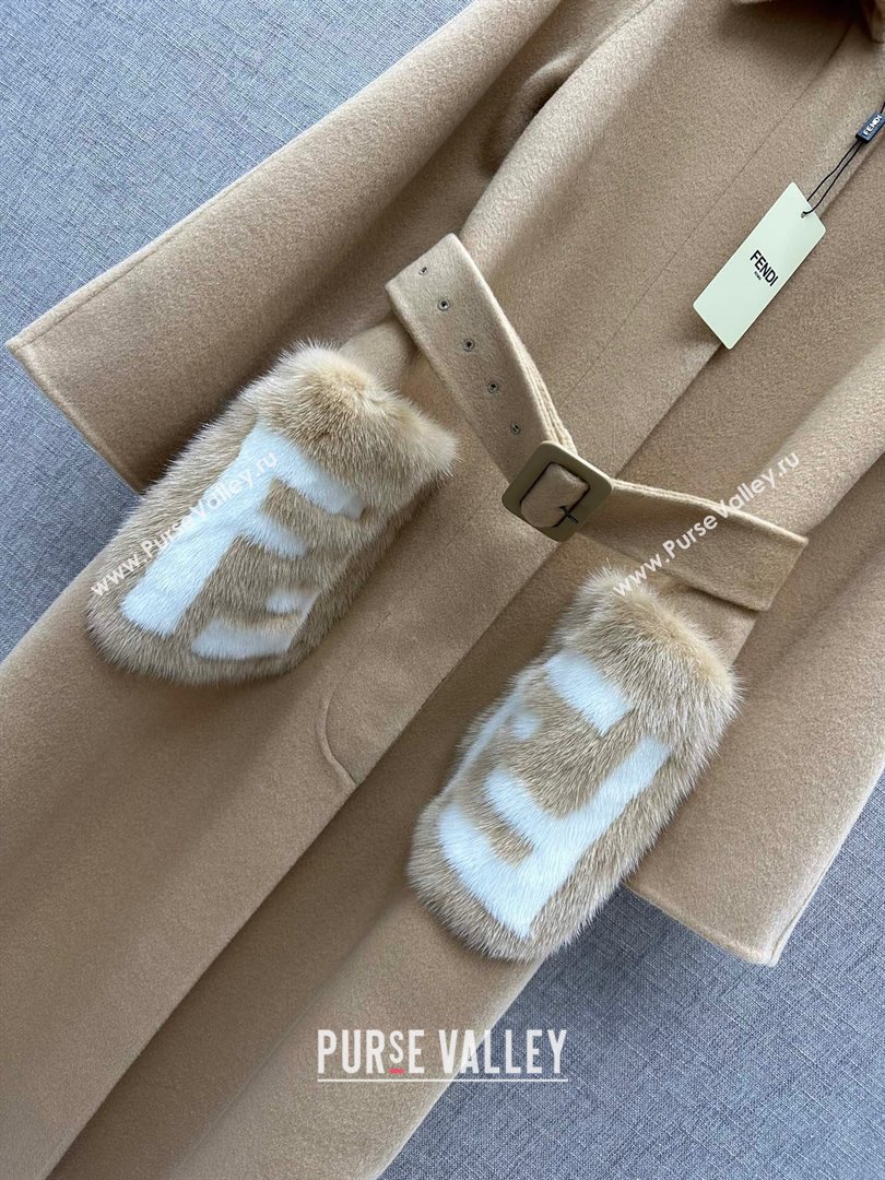 Fendi Coat with Mink Fur Pocket P102315 Brown 2023 (Q-23102315)