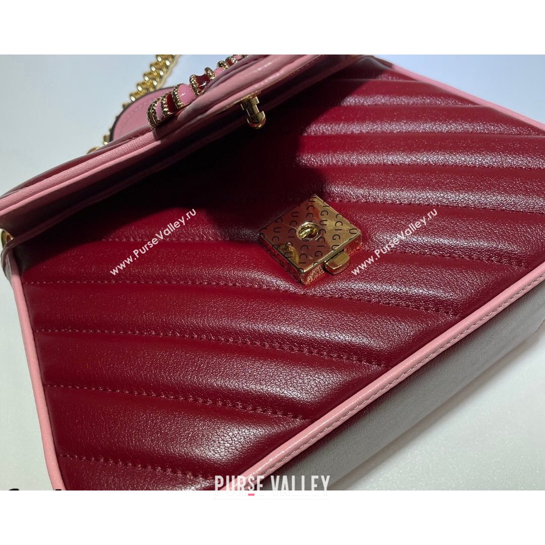 Gucci GG Marmont Leather Mini Bag 446744 Ruby Red/Pink 2021 (DLH-21072611)