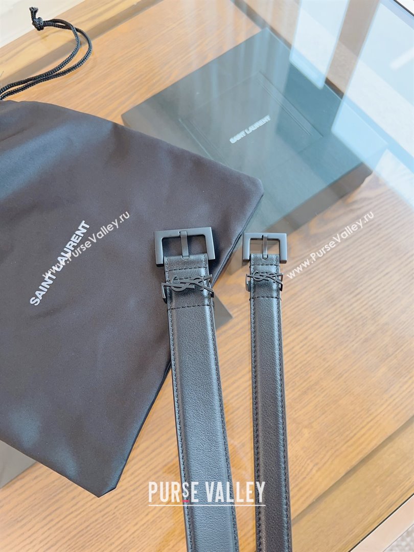 Saint Laurent Cassandra Calfskin Belt Width 2cm Black/Black 2024 (YANG-24070401)