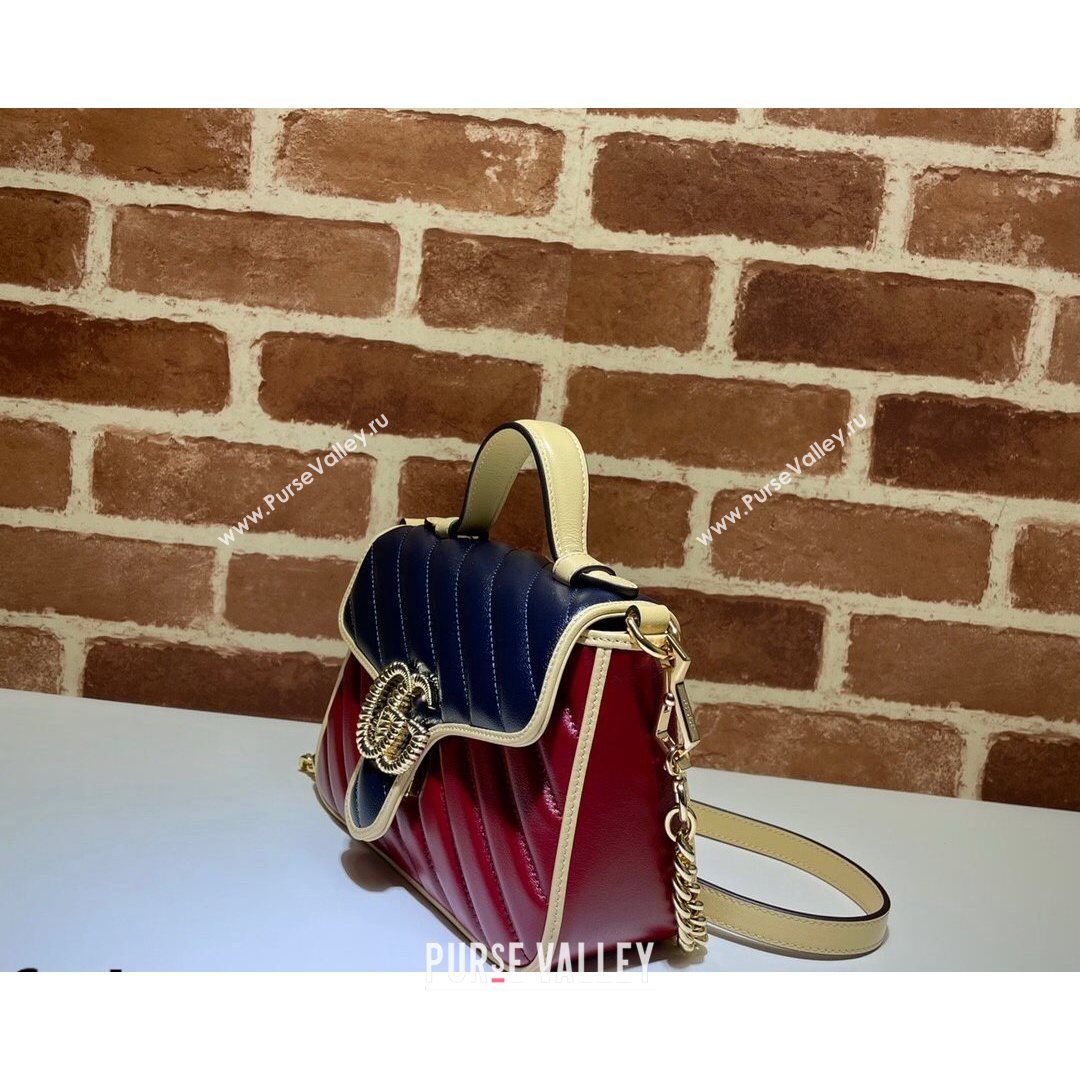 Gucci GG Marmont Leather Mini Bag 446744 Ruby Red/Navy Blue 2021 (DLH-21072612)