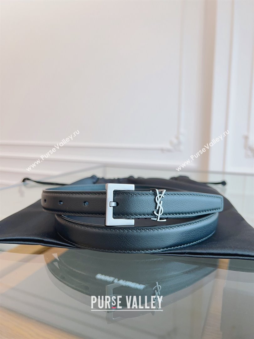 Saint Laurent Cassandra Calfskin Belt Width 2cm Black/Silver 2024 (YANG-24070402)