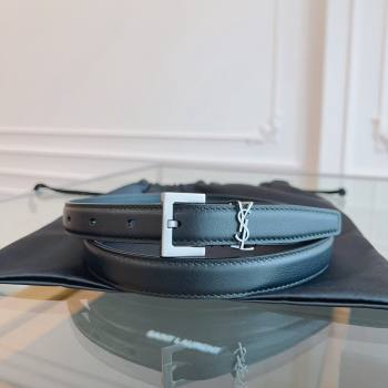 Saint Laurent Cassandra Calfskin Belt Width 2cm Black/Silver 2024 (YANG-24070402)