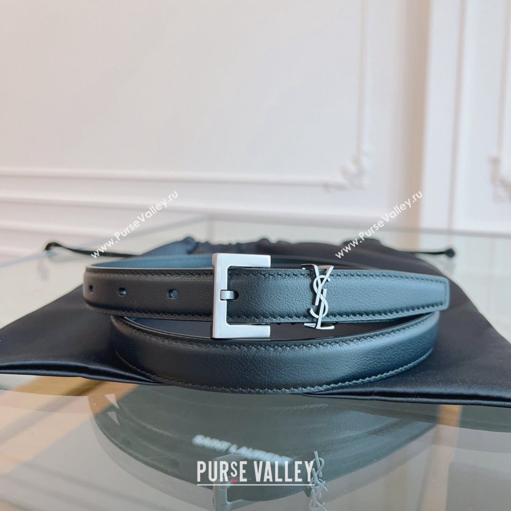 Saint Laurent Cassandra Calfskin Belt Width 2cm Black/Silver 2024 (YANG-24070402)