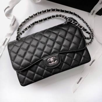 Chanel Quilted Grained Calfskin Jumbo Flap Bag 30cm A01113 Black/Silver 2024 (YUND-24111905)