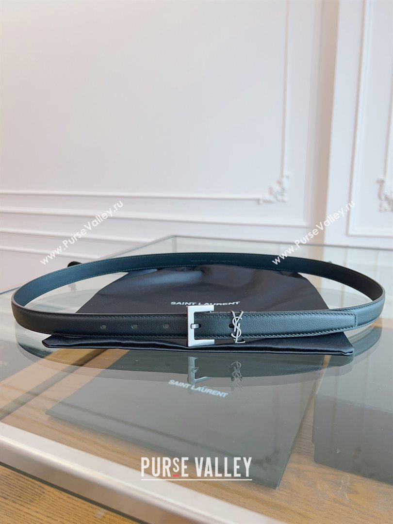 Saint Laurent Cassandra Calfskin Belt Width 2cm Black/Silver 2024 (YANG-24070402)