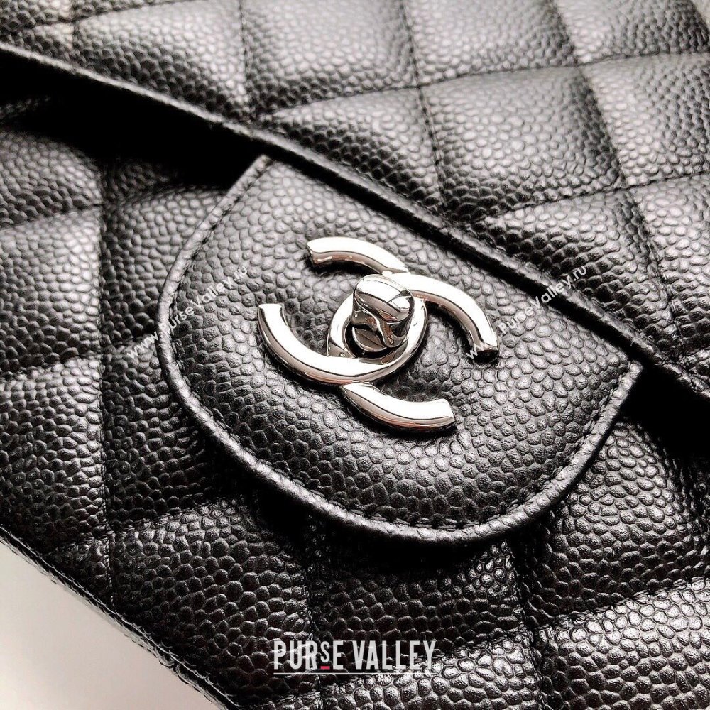 Chanel Quilted Grained Calfskin Jumbo Flap Bag 30cm A01113 Black/Silver 2024 (YUND-24111905)