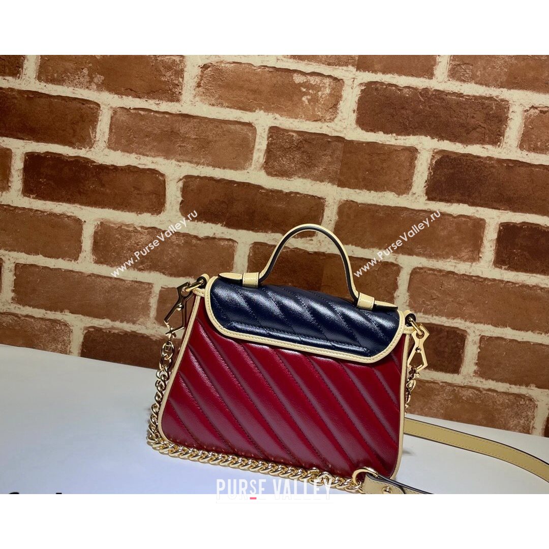 Gucci GG Marmont Leather Mini Bag 446744 Ruby Red/Navy Blue 2021 (DLH-21072612)