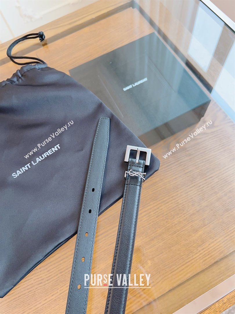 Saint Laurent Cassandra Calfskin Belt Width 2cm Black/Silver 2024 (YANG-24070402)