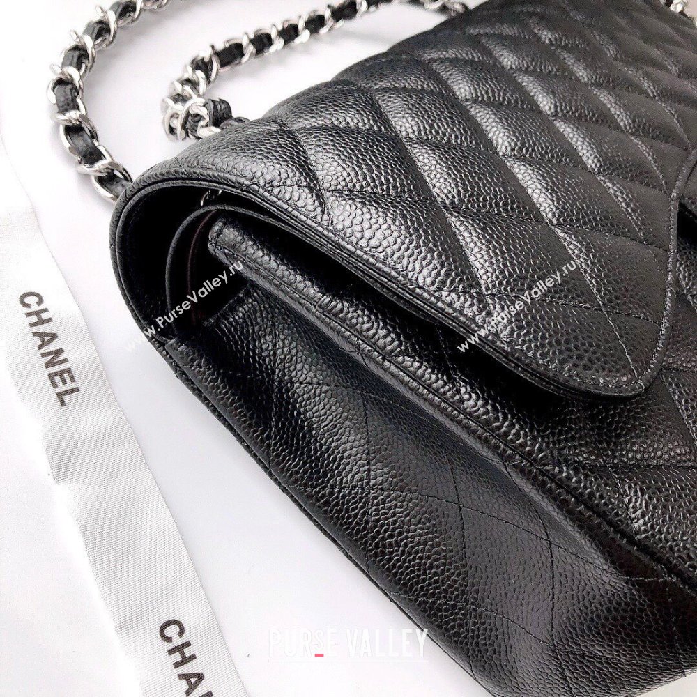 Chanel Quilted Grained Calfskin Jumbo Flap Bag 30cm A01113 Black/Silver 2024 (YUND-24111905)