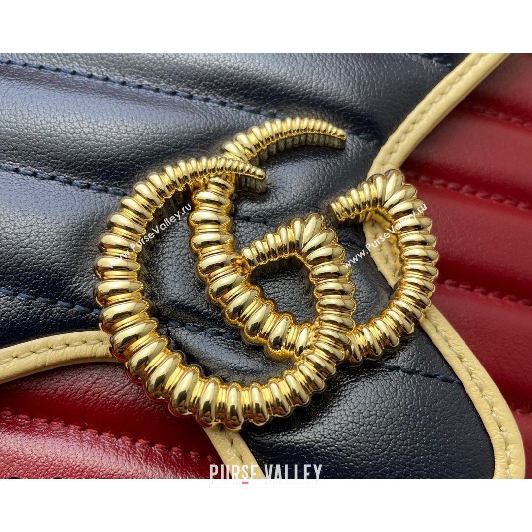 Gucci GG Marmont Leather Mini Bag 446744 Ruby Red/Navy Blue 2021 (DLH-21072612)
