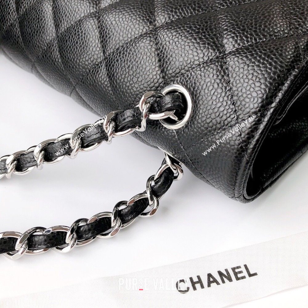 Chanel Quilted Grained Calfskin Jumbo Flap Bag 30cm A01113 Black/Silver 2024 (YUND-24111905)