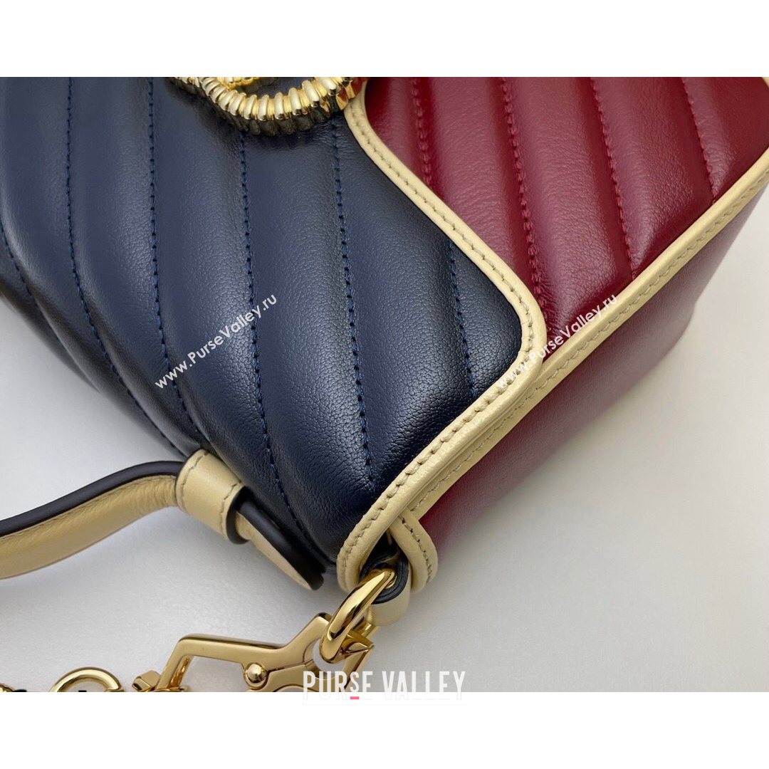 Gucci GG Marmont Leather Mini Bag 446744 Ruby Red/Navy Blue 2021 (DLH-21072612)