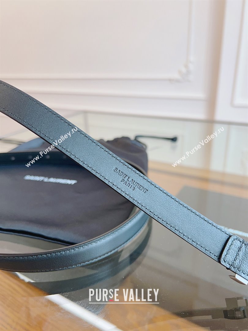 Saint Laurent Cassandra Calfskin Belt Width 2cm Black/Silver 2024 (YANG-24070402)