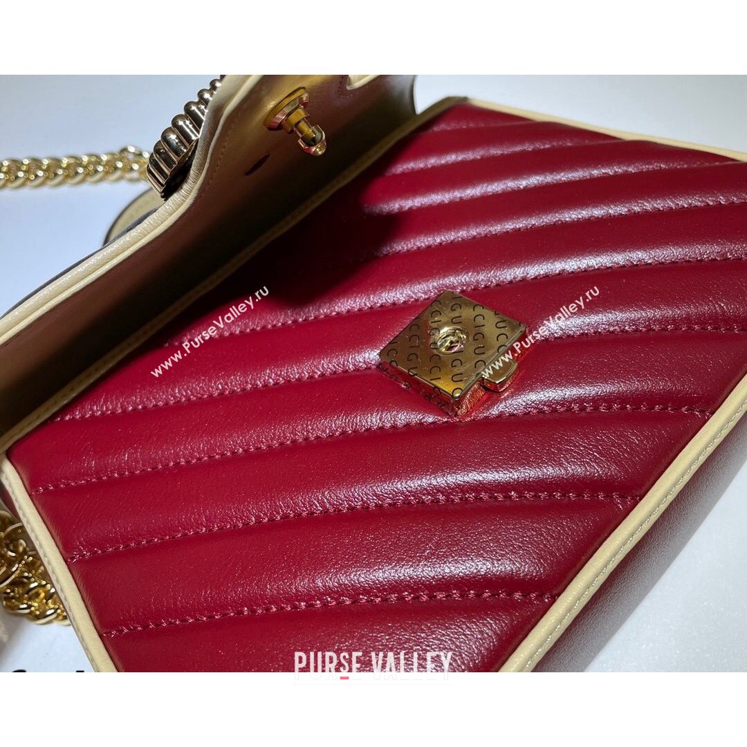 Gucci GG Marmont Leather Mini Bag 446744 Ruby Red/Navy Blue 2021 (DLH-21072612)