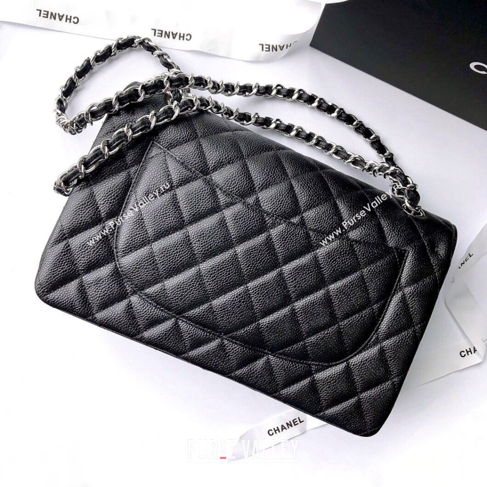 Chanel Quilted Grained Calfskin Jumbo Flap Bag 30cm A01113 Black/Silver 2024 (YUND-24111905)