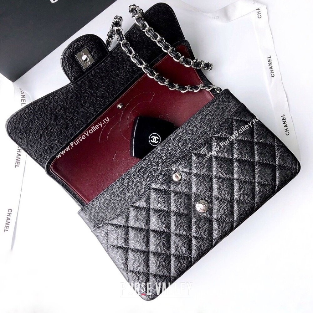 Chanel Quilted Grained Calfskin Jumbo Flap Bag 30cm A01113 Black/Silver 2024 (YUND-24111905)