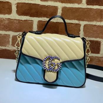 Gucci GG Marmont Leather Mini Bag 446744 Pastel Blue/Apricot 2021 (DLH-21072613)