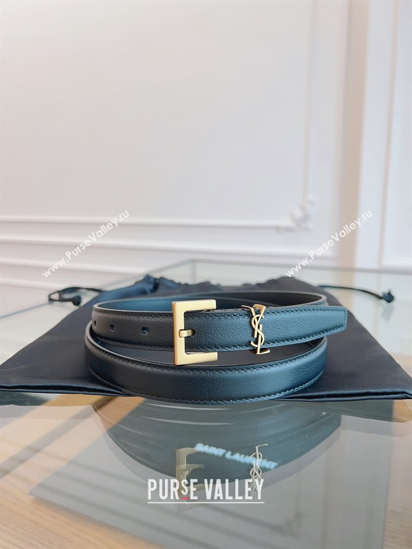 Saint Laurent Cassandra Calfskin Belt Width 2cm Black/Gold 2024 (YANG-24070403)