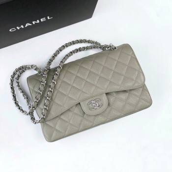 Chanel Quilted Grained Calfskin Jumbo Flap Bag 30cm A01113 Grey/Silver 2024 (YUND-24111903)