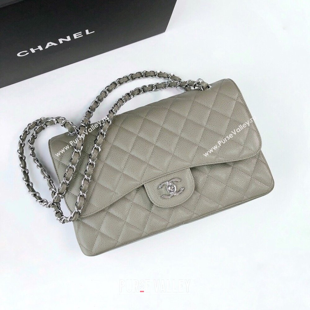 Chanel Quilted Grained Calfskin Jumbo Flap Bag 30cm A01113 Grey/Silver 2024 (YUND-24111903)