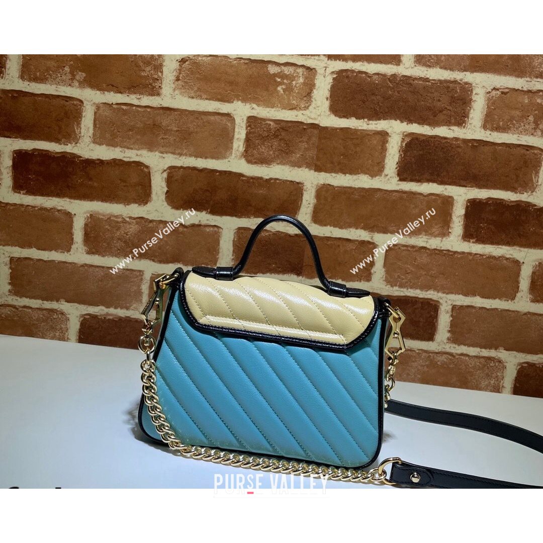 Gucci GG Marmont Leather Mini Bag 446744 Pastel Blue/Apricot 2021 (DLH-21072613)