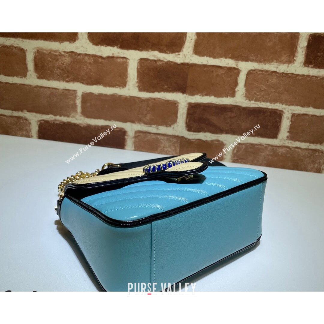 Gucci GG Marmont Leather Mini Bag 446744 Pastel Blue/Apricot 2021 (DLH-21072613)