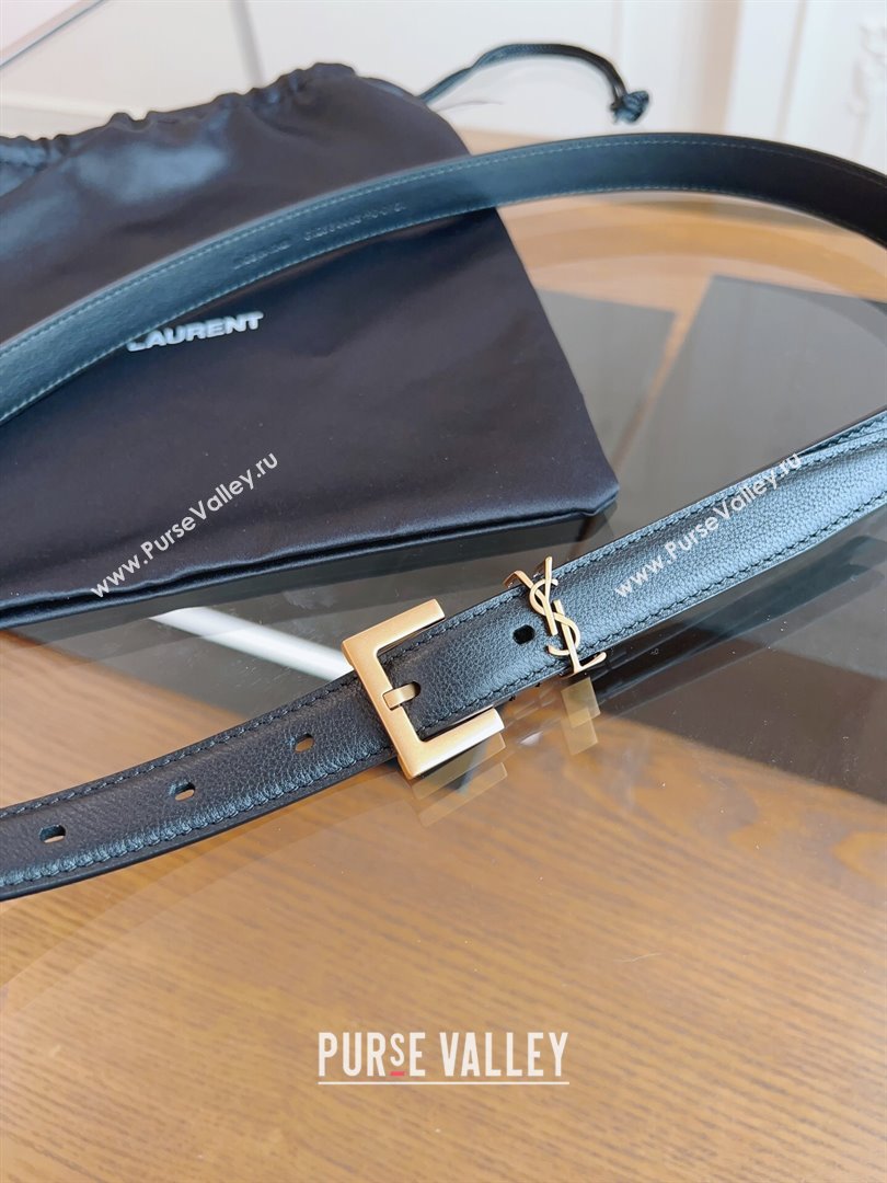 Saint Laurent Cassandra Calfskin Belt Width 2cm Black/Gold 2024 (YANG-24070403)