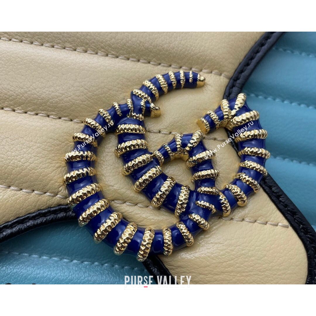 Gucci GG Marmont Leather Mini Bag 446744 Pastel Blue/Apricot 2021 (DLH-21072613)